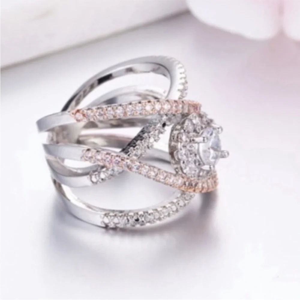 NEW SILVER ROSE GOLD DIAMOND RING - Picture 2 of 6